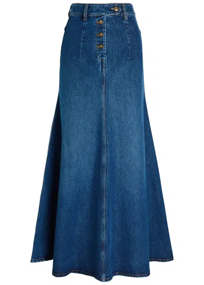 A.w.a.k.e. A.w.a.k.e Mode Cut-out Flared Denim Midi Skirt In Blue