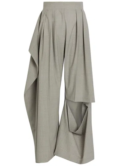 A.w.a.k.e. A.w.a.k.e Mode Cut-out Wide-leg Stretch Wool Trousers In Green