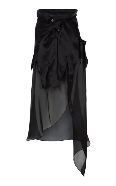 A.w.a.k.e. Mode Deconstructed Sheer Silk Maxi Skirt In Black
