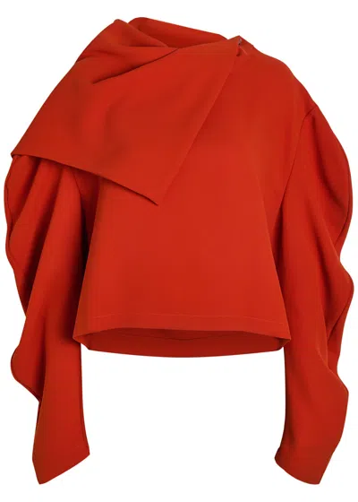 A.w.a.k.e. A.w.a.k.e Mode Draped Panelled-collar Crepe Top In Red