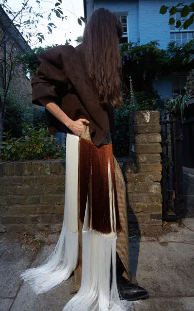 A.w.a.k.e. Mode Elongated Fringed Jacket In Ivory