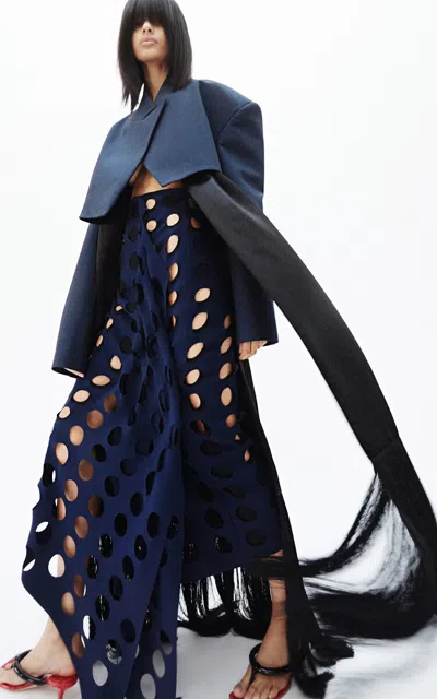 A.w.a.k.e. Mode Elongated Fringed Scarf Vest In Blue