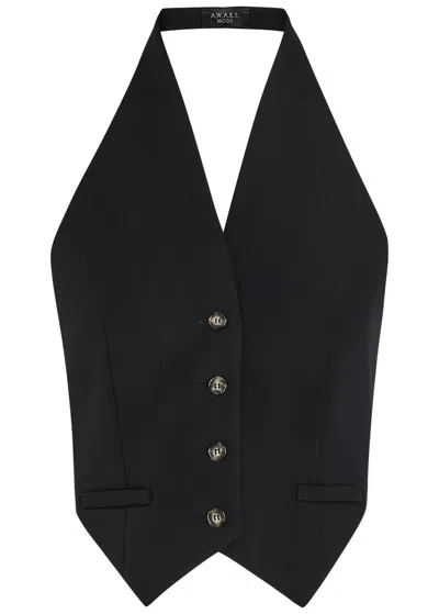 A.w.a.k.e. A.w.a.k.e Mode Halterneck Tie-back Woven Vest In Black