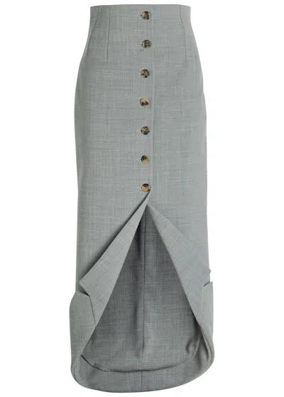 A.w.a.k.e. A.w.a.k.e Mode Jacket-collar Darted Woven Midi Skirt In Gray