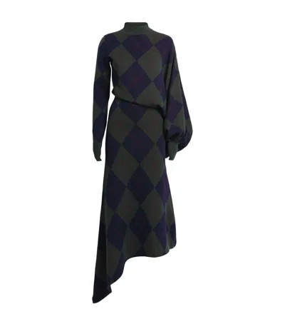 A.w.a.k.e. Mode Merino Wool Argyle Midi Dress In Navy