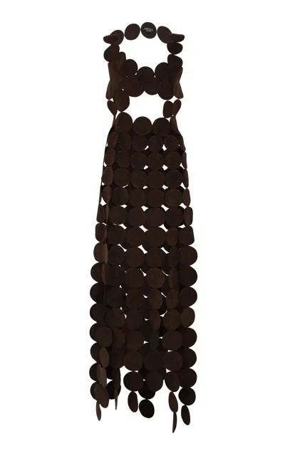 A.w.a.k.e. Mode Multi Circle Satin Maxi Dress In Brown
