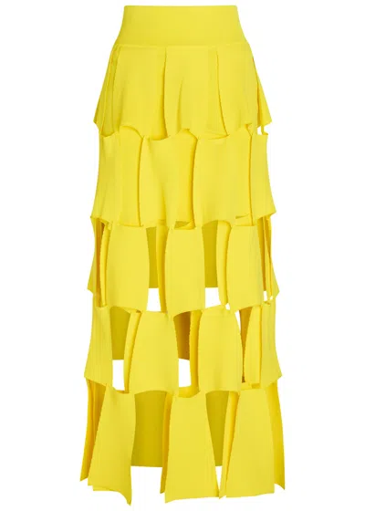 A.w.a.k.e. A.w.a.k.e Mode Panelled Trapeze Knit Midi Skirt In Yellow