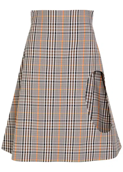A.w.a.k.e. A.w.a.k.e Mode Plaid Cut-out Cotton-blend Midi Skirt In Multi