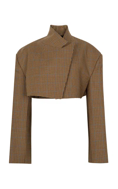 A.w.a.k.e. Mode Power Shoulder Wool Jacket In Brown