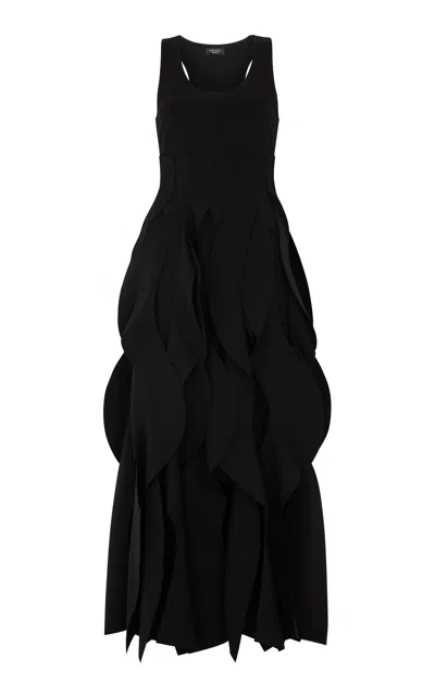 A.w.a.k.e. Mode Sculped Flared Crepe Maxi Dress In Black