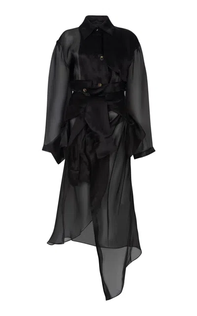 A.w.a.k.e. Mode Sheer Silk Trench Coat In Black