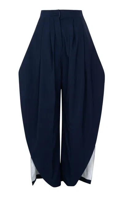 A.w.a.k.e. Mode Tailored Stretch-wool Barrel-leg Pants In Navy