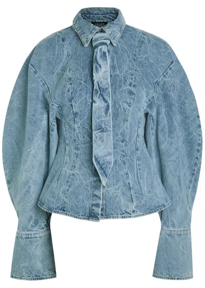 A.w.a.k.e. A.w.a.k.e Mode Tie-neck Washed Denim Shirt In Blue
