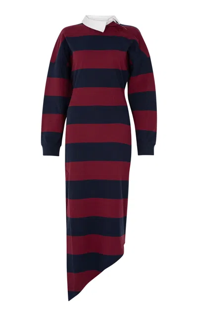 A.w.a.k.e. Mode Twisted Collar Cotton Midi Dress In Burgundy