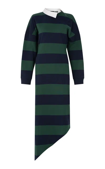 A.w.a.k.e. Mode Twisted Collar Cotton Midi Dress In Multi