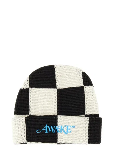 Awake Ny Check-pattern Beanie Hat In Yellow