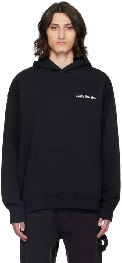 Awake Ny Black Embroidered Hoodie In Black  