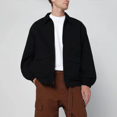 Awake Ny Black Zip-up Overshirt With Logo Men