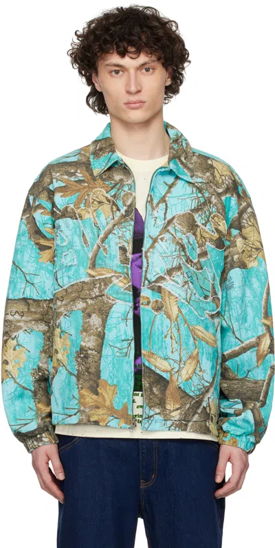 AWAKE NY BLUE FRAYED SCRIPT COACH JACKET