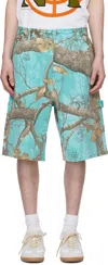 Awake Ny Blue Frayed Script Painter Shorts In Seaglass