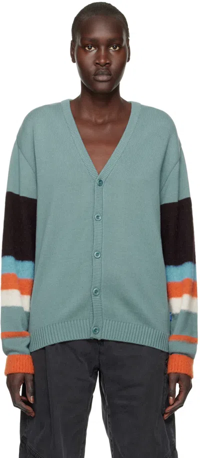 Awake Ny Blue Striped Cardigan In Teal Multi