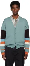 Awake Ny Striped Detail Cardigan In Teal Multi