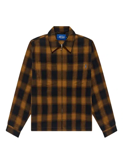 Awake Ny Brushed Flannel Checked Shirt Jacket In Brown