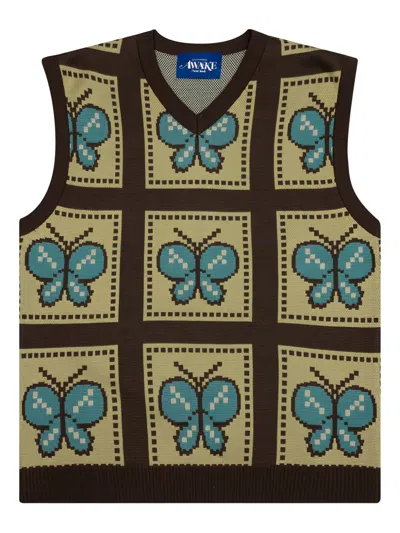 Awake Ny Butterfly-pattern V-neck Vest In Brown