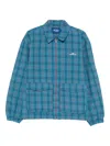 Awake Ny Zip Up Overshirt With Logo And Pockets In Blue