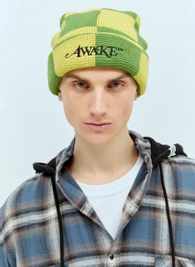 Awake Ny Checkerboard Beanie Hat In Green