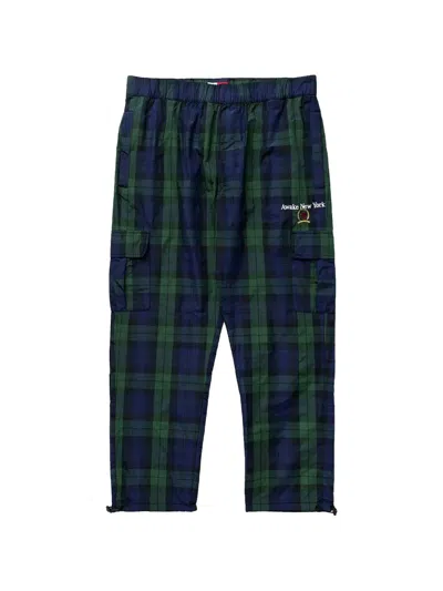 Awake Ny Check-pattern Cargo Track Pants In Blue