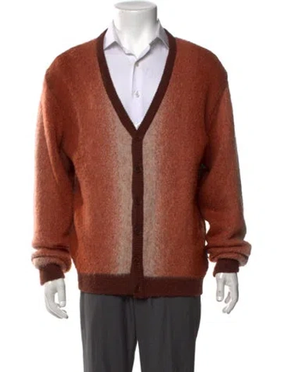 Pre-owned Awake Ny Colorblock Pattern V-neck Cardigan In Orange