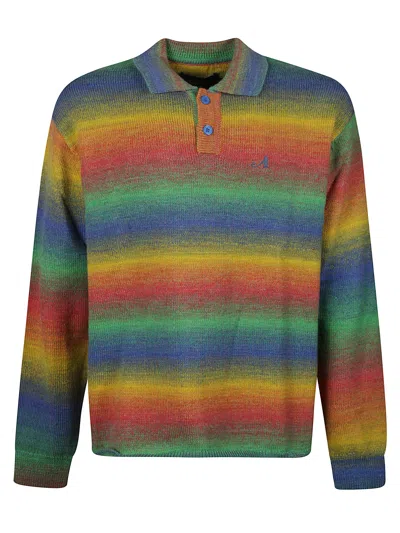 Awake Ny Cotton Blend Long Sleeve Polo With Logo Detail In Multi