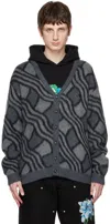 Awake Ny Wavy Jacquard Mohair Cardigan Charcoal In Charcoal/grey