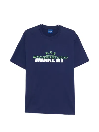 Awake Ny Headcrack Champs Logo-detail T-shirt In Blue