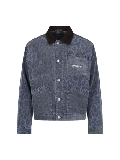 AWAKE NY LEOPARD PRINT WORK JACKET - NAVY