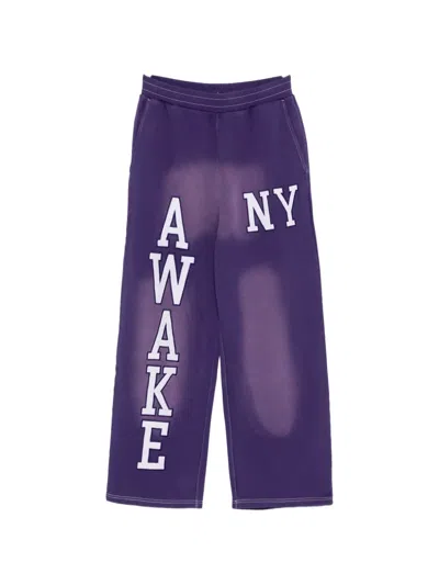 Awake Ny Letter-embroidered Trousers In Purple