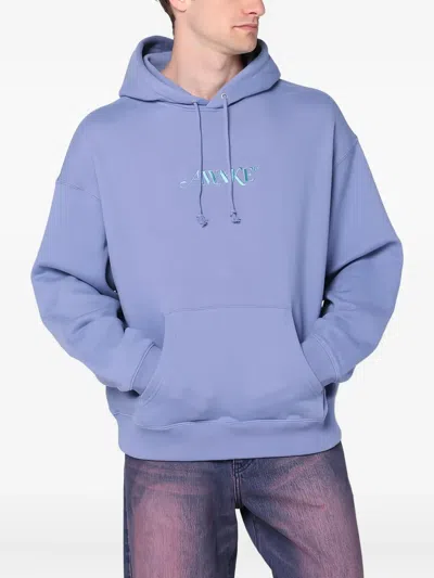 Awake Ny Mens Classic Logo Kangaroo-pocket Cotton-jersey Hoody Periwinkle Xl