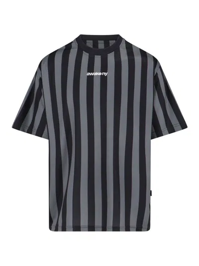 Awake Ny Logo-embroidered Striped T-shirt In Black
