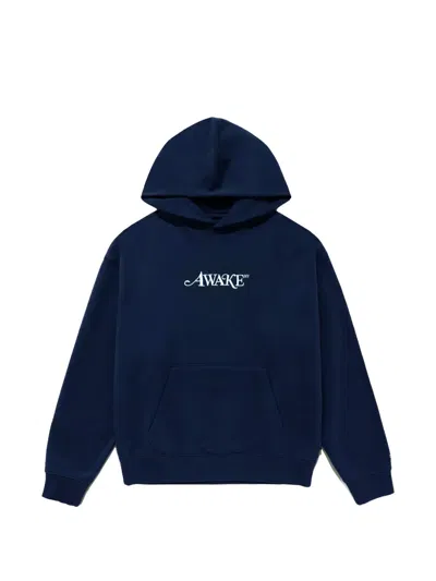 Awake Ny Logo-embroidered Hoodie In Blue
