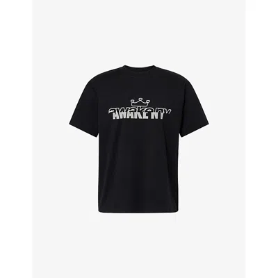Awake Ny Mens Black Headcrack Logo-print Cotton T-shirt