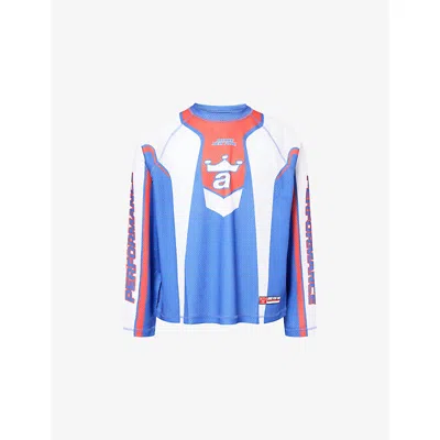Awake Ny Mens Blue Multi Racer Long-sleeve Mesh Jersey Top