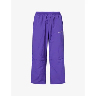 Awake Ny Mens Purple Reversible Logo-print Shell Jogging Bottoms In Blue