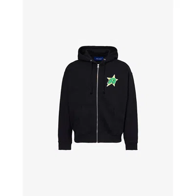 Awake Ny Mens Black Star 'a' Zip-up Brand-print Cotton-jersey Hoody