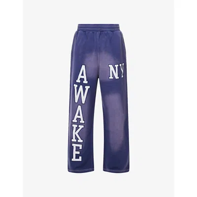 Awake Ny Mens Navy Text Logo-embroidered Cotton Jogging Bottoms In Purple