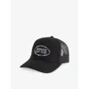 Awake Ny Mens Black Gem Studded-brand Cotton Trucker Hat In Black