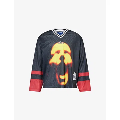 Awake Ny Mens Hockey Graphic-print Mesh Jersey Top Black Xxl In Multi