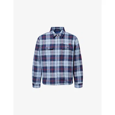 Awake Ny Mens Blue Flannel Check-print Cotton Shirt