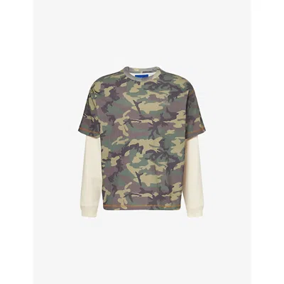 Awake Ny Mens Logo-embroidered Waffle-sleeve Cotton Top Camo In Multi