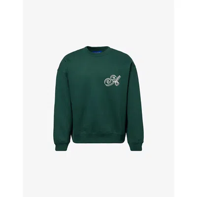 Awake Ny Mens Green Script Crewneck Cotton-jersey Sweatshirt